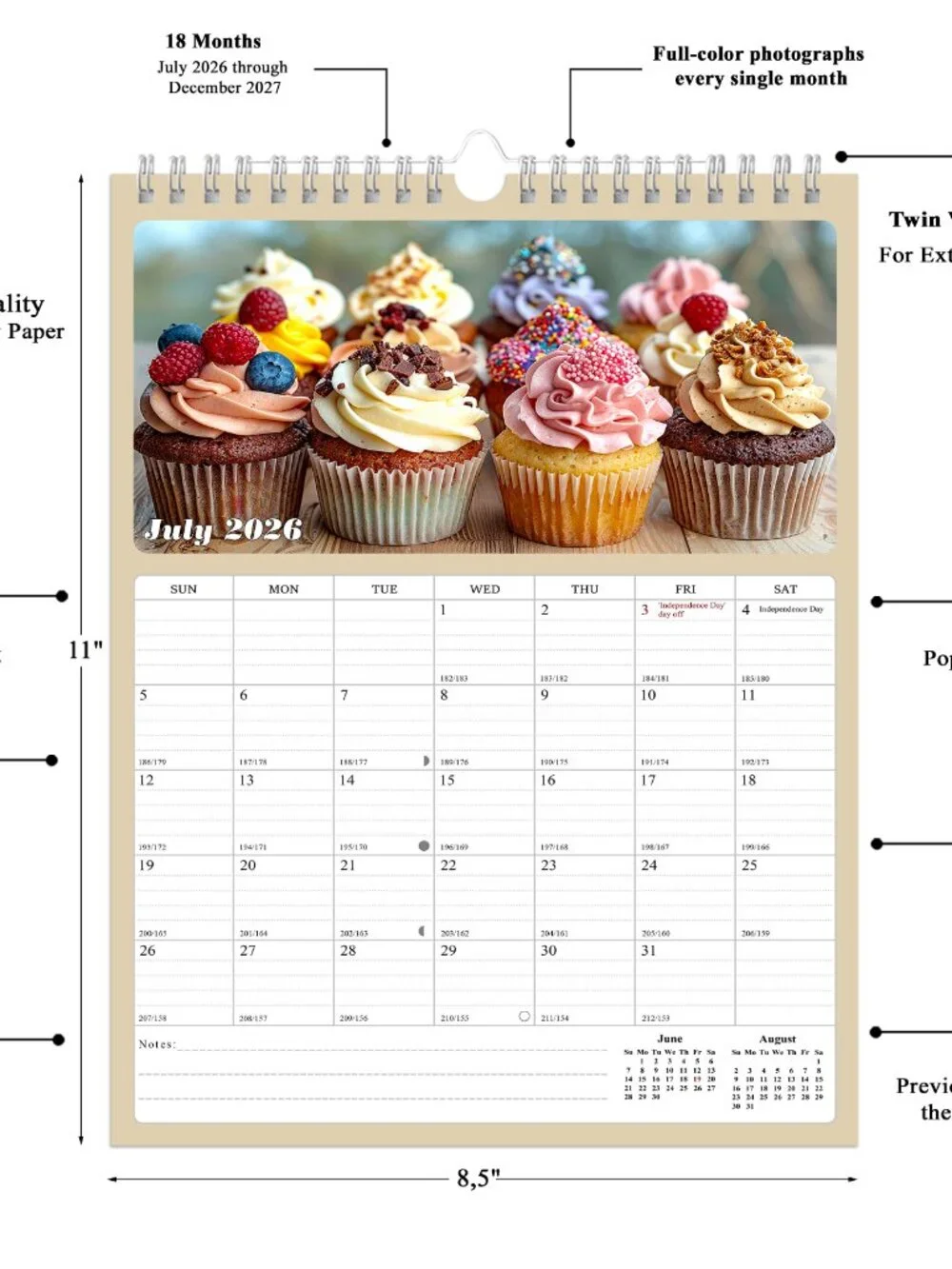 2026 - 2027 Calendar Magnetic Peel & Stick 18 Months 8.5
